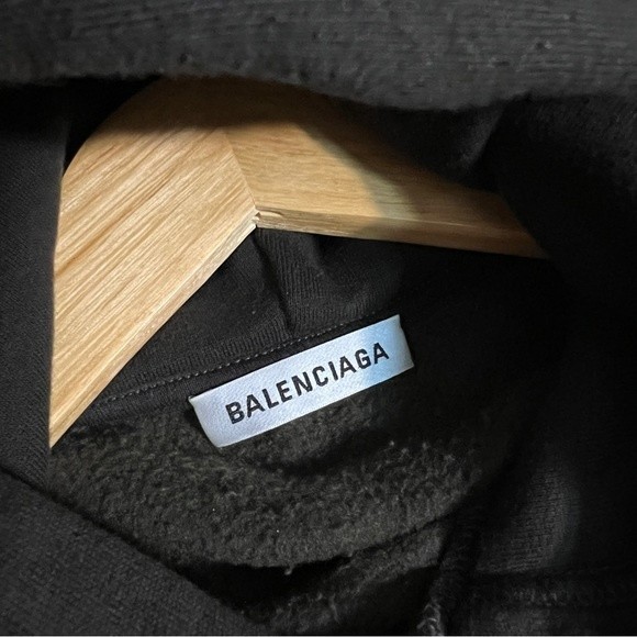 Balenciaga Logo On Hood Oversized Hoodie Black - Picture 5 of 11